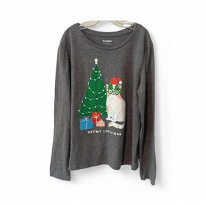 Old Navy Meowy Christmas Girl's Long Sleeve Tee Shirt Sz XL 14-16